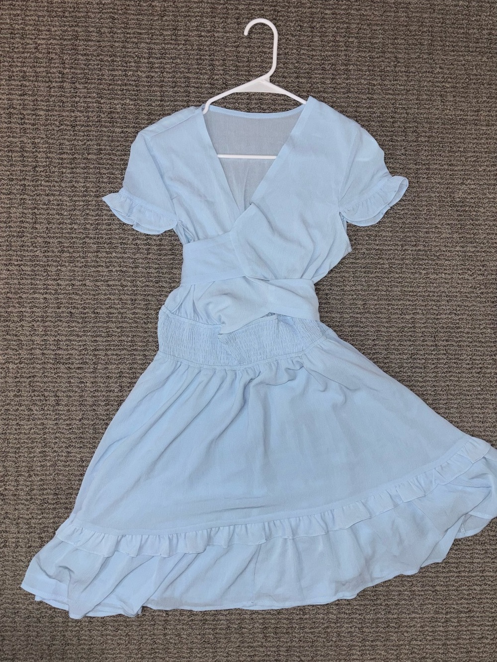 Light Blue Ruffle Wrap Midi Dress - Women - Size L